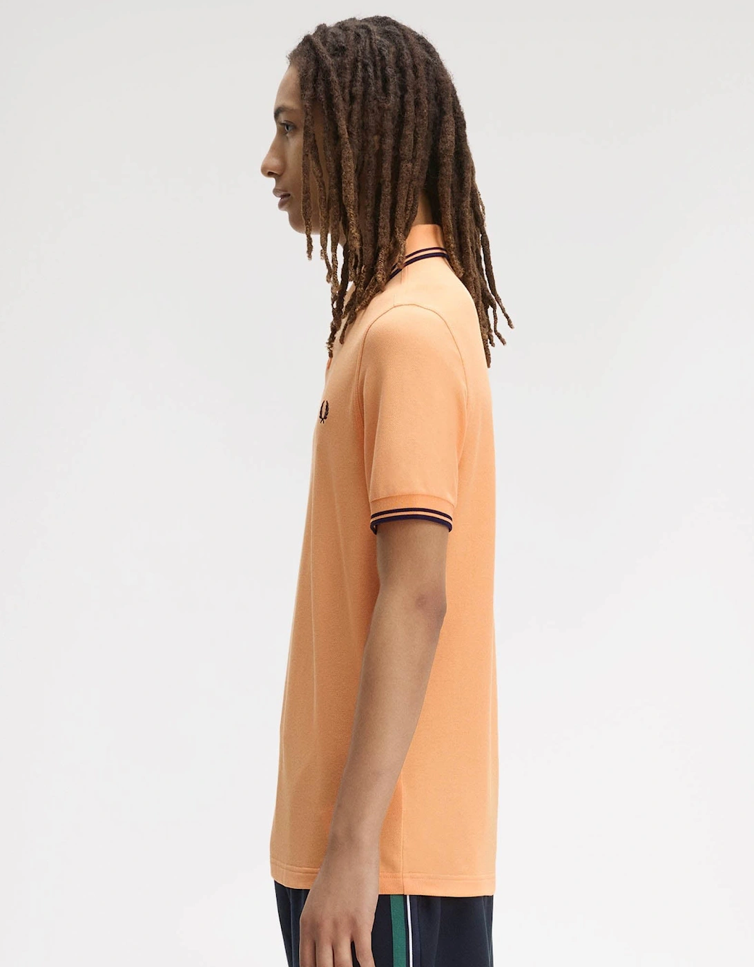 Fred Perry Mens Twin Tipped Signature Polo Shirt - Peach/French Navy/French Navy 82B