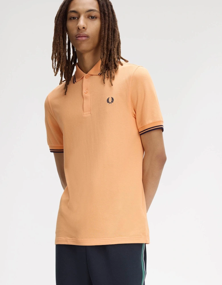 Fred Perry Mens Twin Tipped Signature Polo Shirt - Peach/French Navy/French Navy 82B