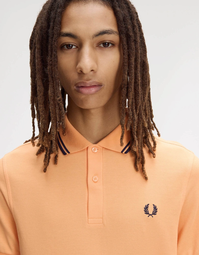 Fred Perry Mens Twin Tipped Signature Polo Shirt - Peach/French Navy/French Navy 82B