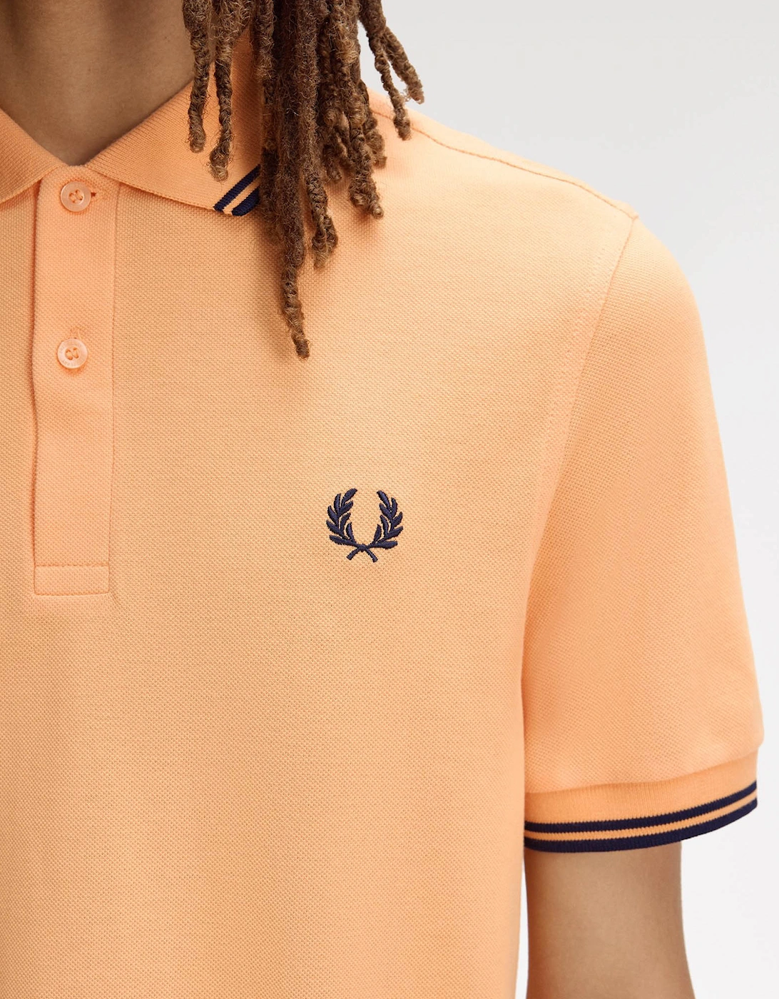 Fred Perry Mens Twin Tipped Signature Polo Shirt - Peach/French Navy/French Navy 82B