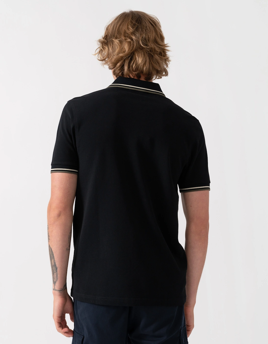 Fred Perry Mens Twin Tipped Signature Polo Shirt - Black/Oatmeal/Laurel Wreath Green 06C