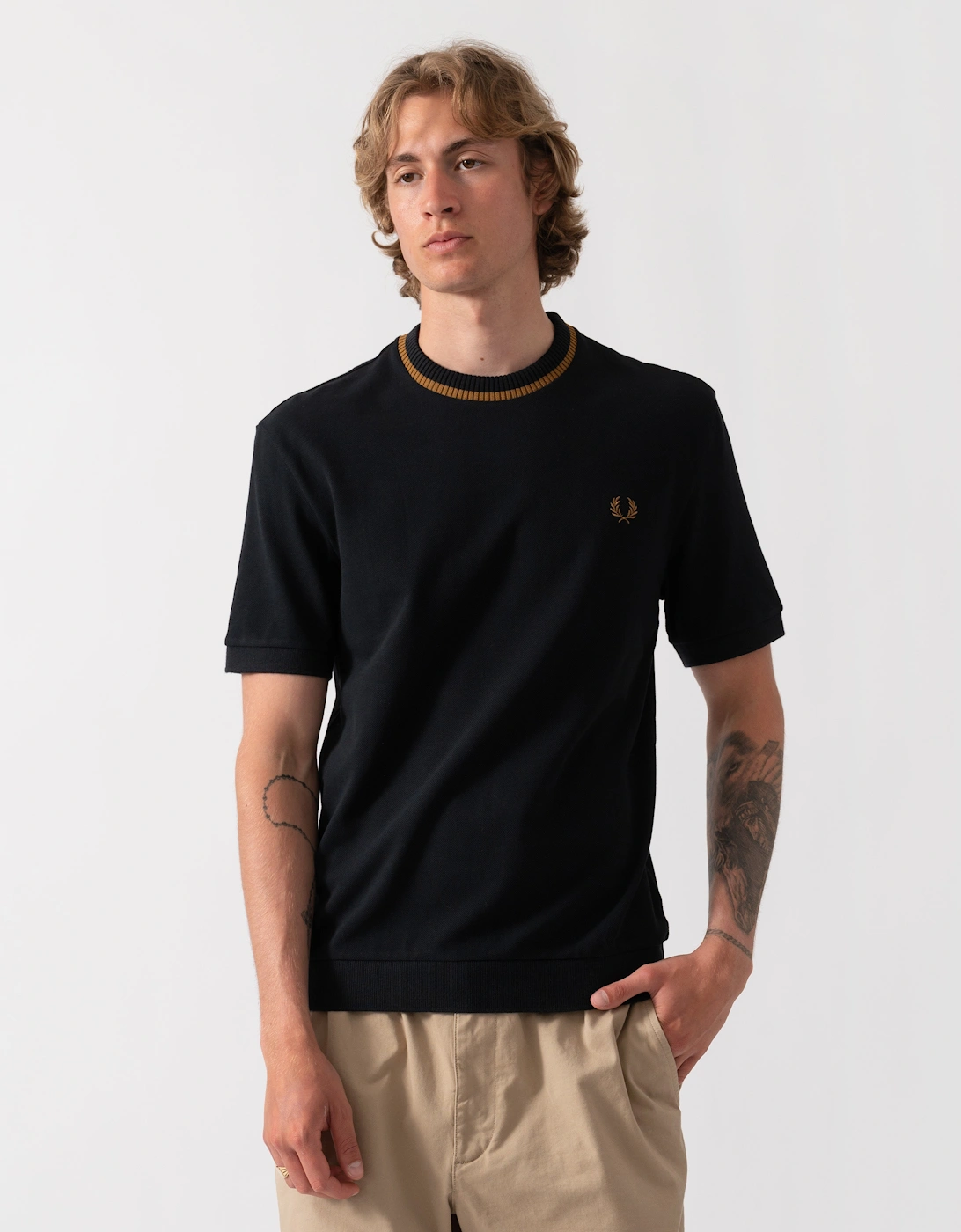 Fred Perry Men's Fred Perry Mens Crew Neck Pique T-Shirt - Black R88