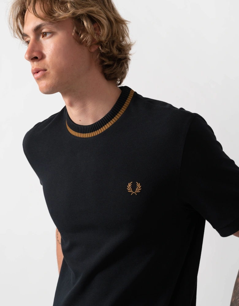 Fred Perry Mens Crew Neck Pique T-Shirt - Black R88