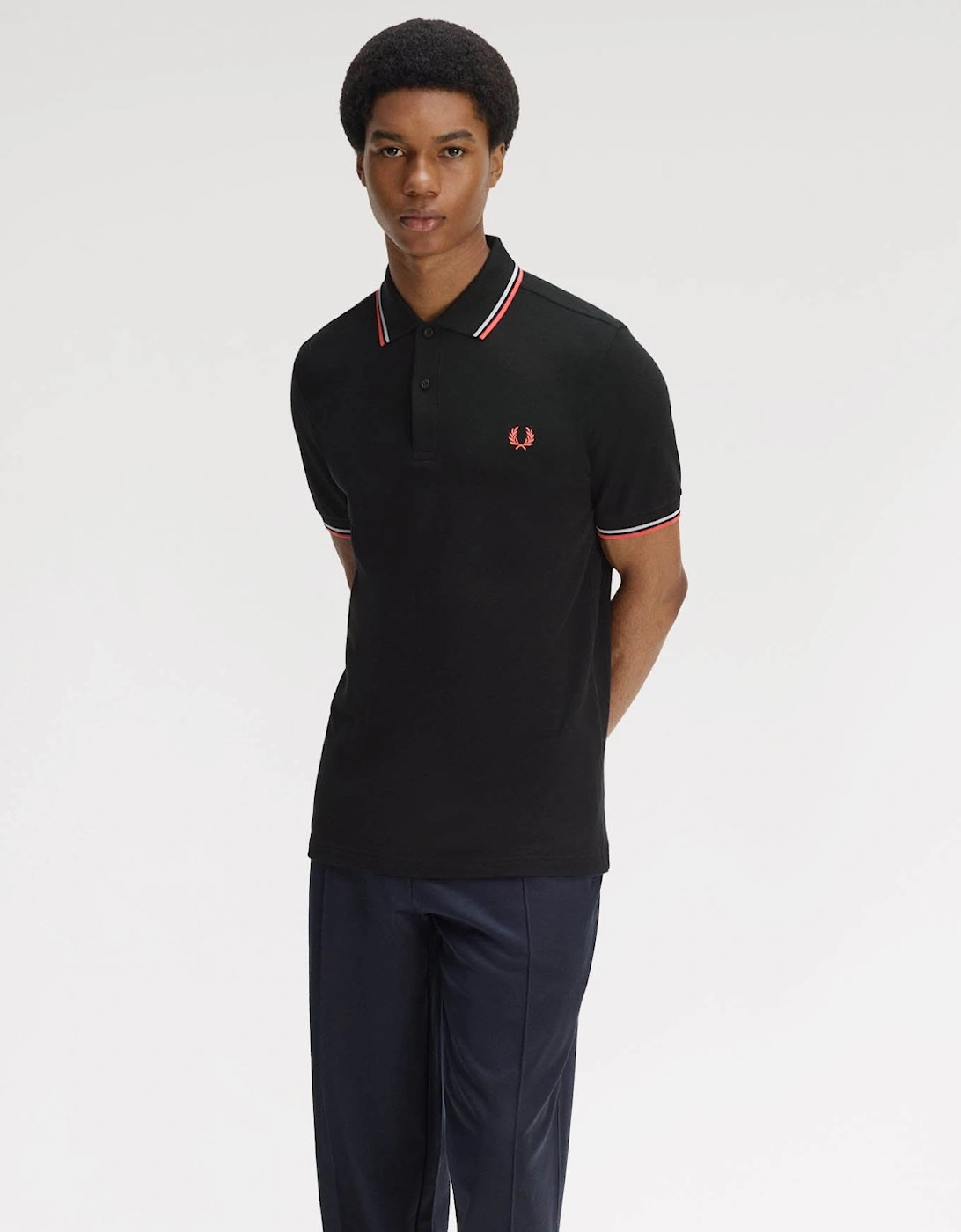 Fred Perry Mens Twin Tipped Signature Polo Shirt - Black/Dusky Blue/Strawberry Cream 05C