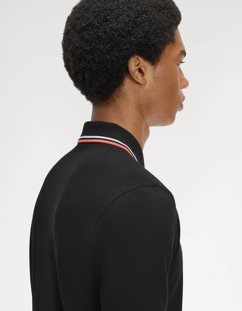 Fred Perry Mens Twin Tipped Signature Polo Shirt - Black/Dusky Blue/Strawberry Cream 05C
