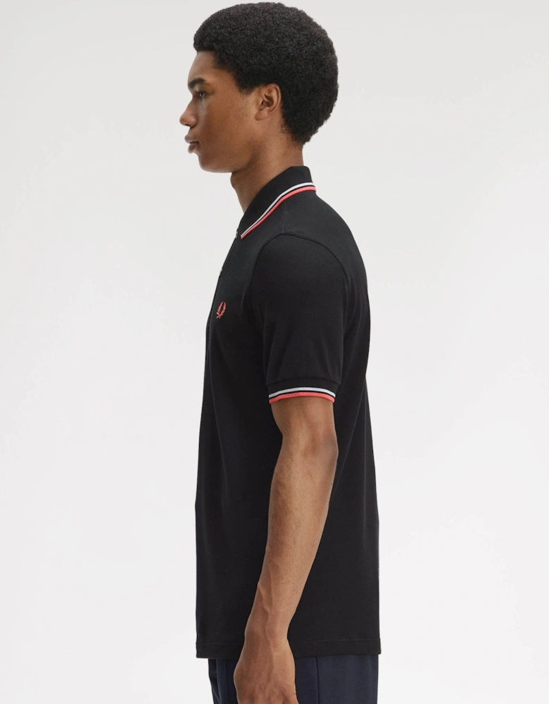Fred Perry Mens Twin Tipped Signature Polo Shirt - Black/Dusky Blue/Strawberry Cream 05C