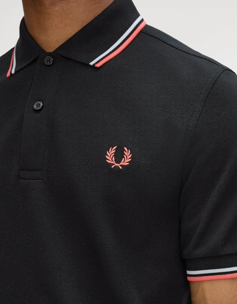 Fred Perry Mens Twin Tipped Signature Polo Shirt - Black/Dusky Blue/Strawberry Cream 05C