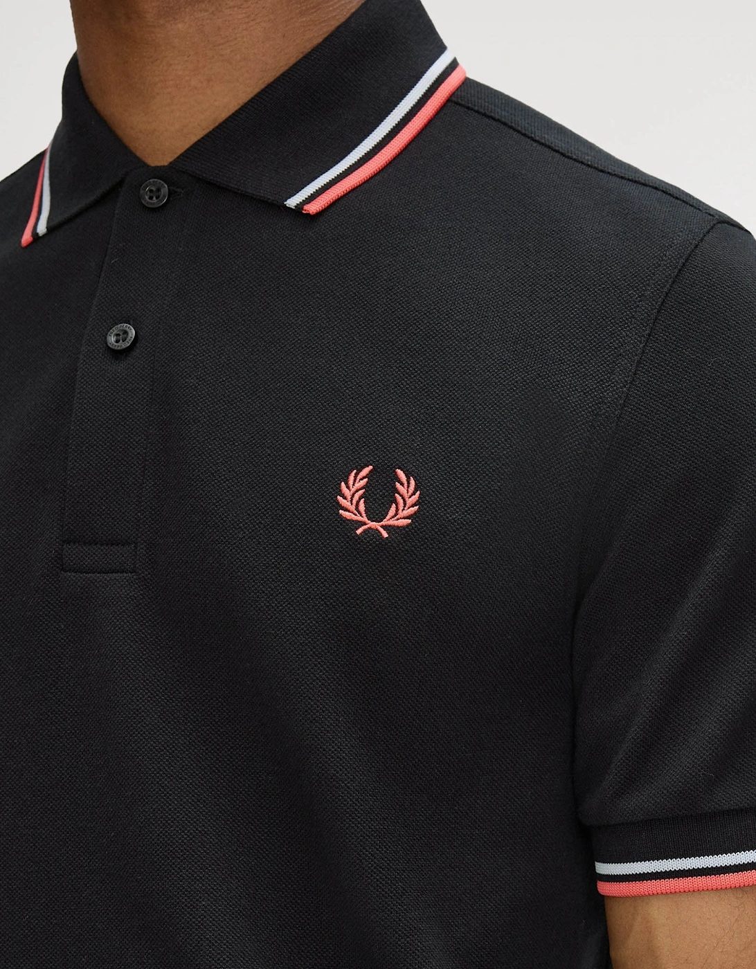 Fred Perry Mens Twin Tipped Signature Polo Shirt - Black/Dusky Blue/Strawberry Cream 05C