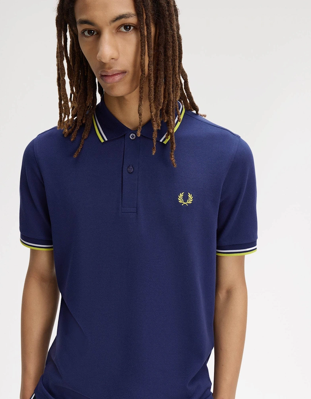Fred Perry Mens Twin Tipped Signature Polo Shirt - French Navy/Dusky Blue/Citron 83B