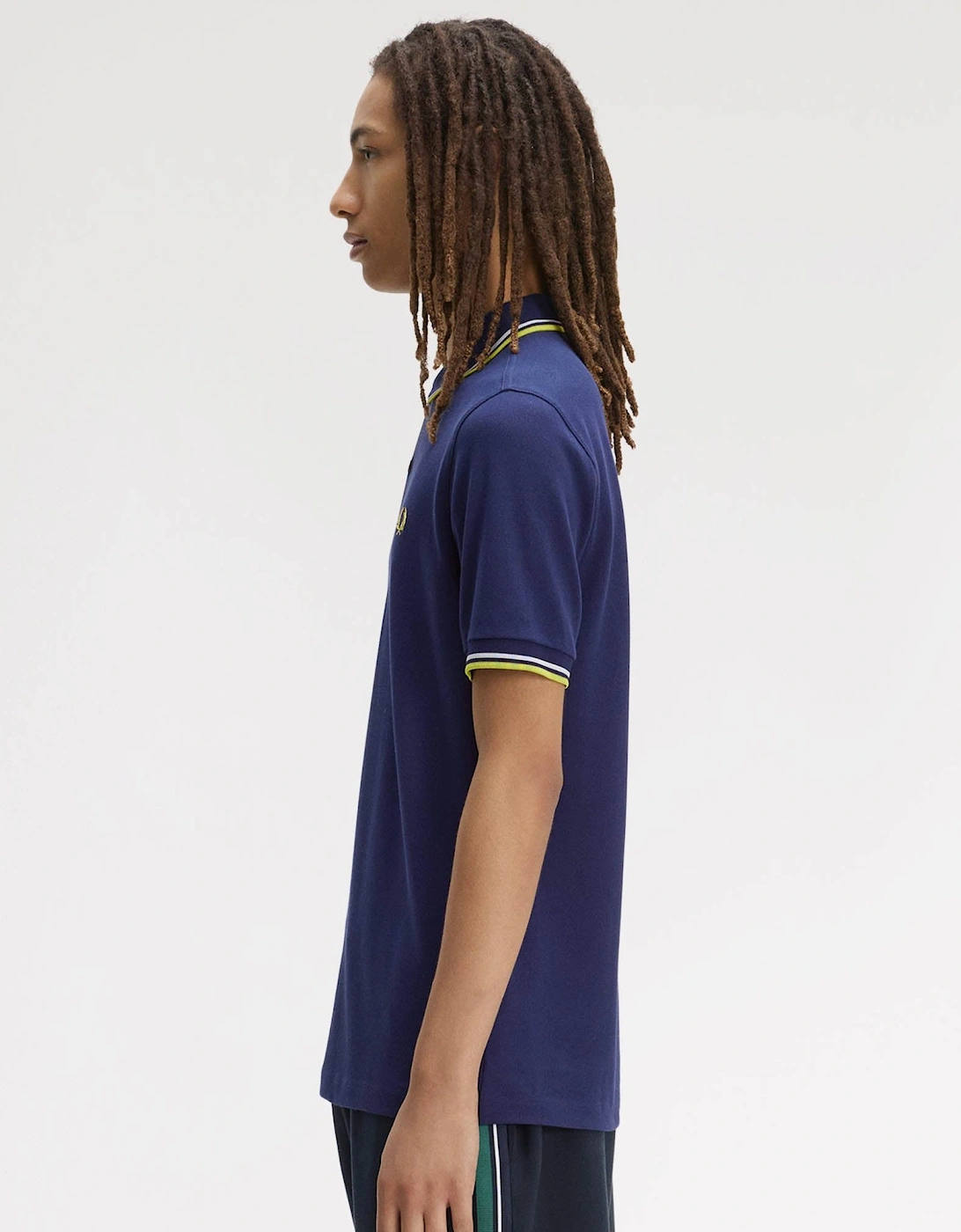 Fred Perry Mens Twin Tipped Signature Polo Shirt - French Navy/Dusky Blue/Citron 83B