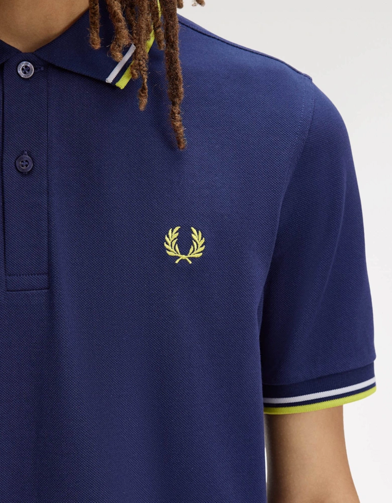 Fred Perry Mens Twin Tipped Signature Polo Shirt - French Navy/Dusky Blue/Citron 83B