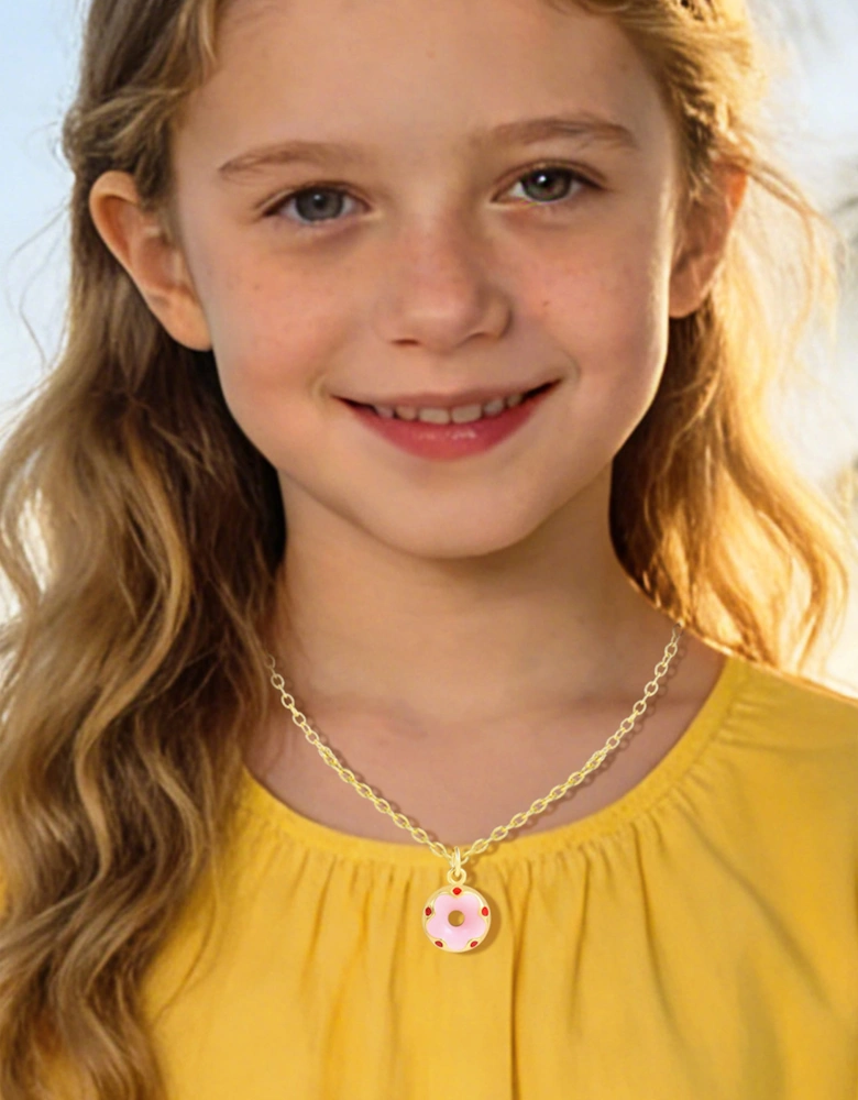 Secret Spoils Girls Pink Doughnut Necklace in Gold (40cm)
