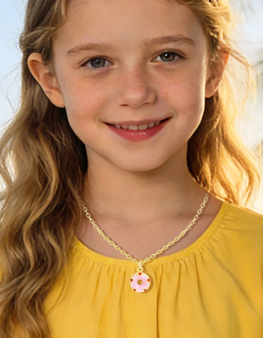Secret Spoils Girls Pink Doughnut Necklace in Gold (40cm)