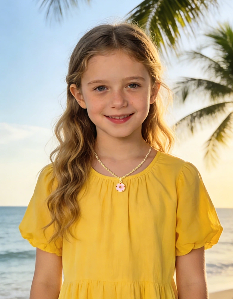 Secret Spoils Girls Pink Doughnut Necklace in Gold (40cm)