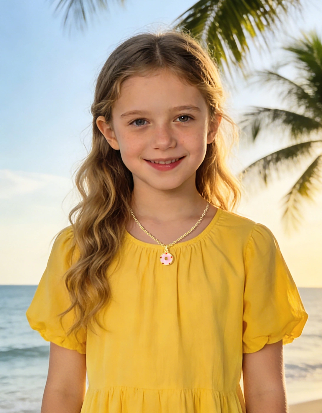Secret Spoils Girls Pink Doughnut Necklace in Gold (40cm)
