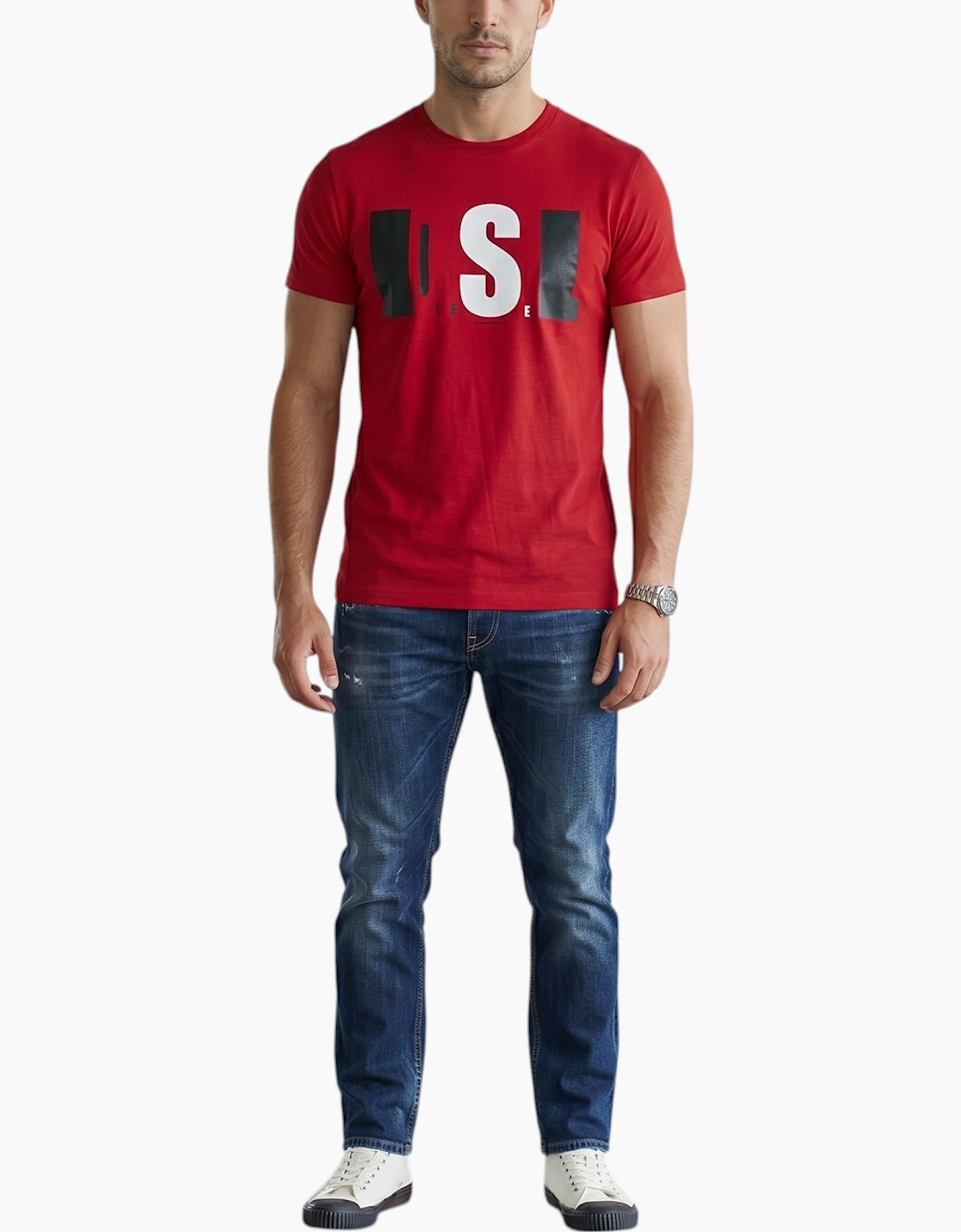 DIESEL T JOE QB Mens T Shirt Slim Fit Crew Neck Printed Casual Summer Cotton Tee, 2 of 1