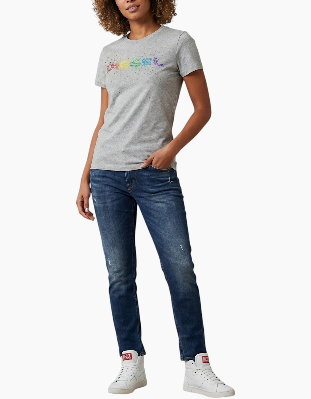 Diesel Women's Grey T-Sily T Shirts Short Sleeve Crew Neck Summer Casual Tops - Size: 6