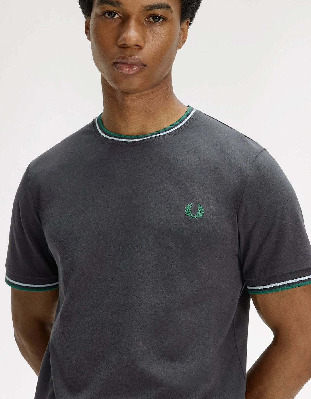 Fred Perry Mens Twin Tipped T-Shirt - Anchor Grey/Light Ice/Sport Green 85B