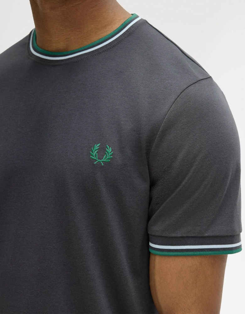 Fred Perry Mens Twin Tipped T-Shirt - Anchor Grey/Light Ice/Sport Green 85B