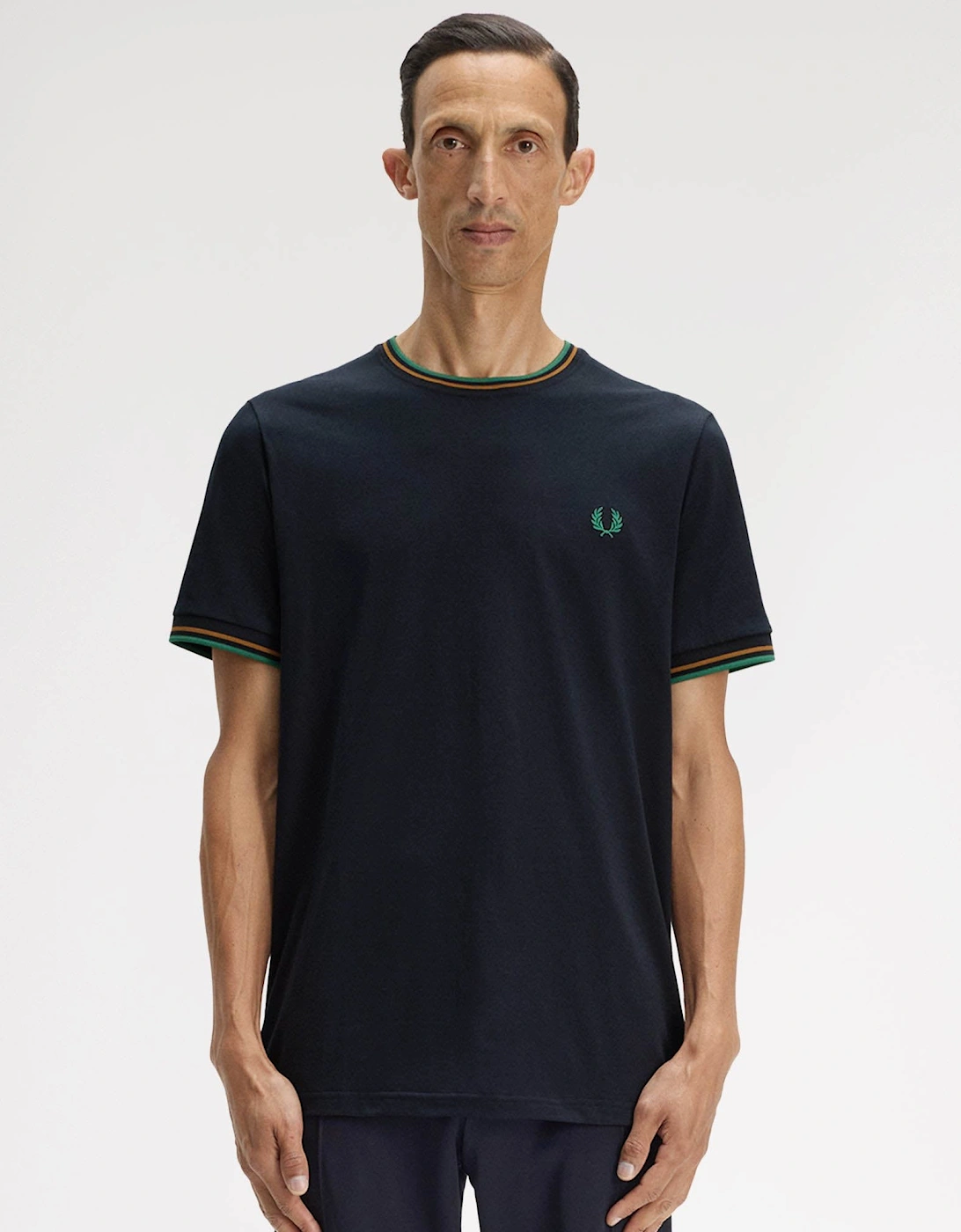 Fred Perry Mens Twin Tipped T-Shirt - Navy/Dark Caramel/Sport Green 86B, 5 of 4