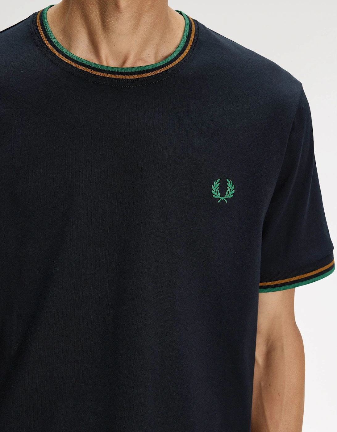 Fred Perry Mens Twin Tipped T-Shirt - Navy/Dark Caramel/Sport Green 86B