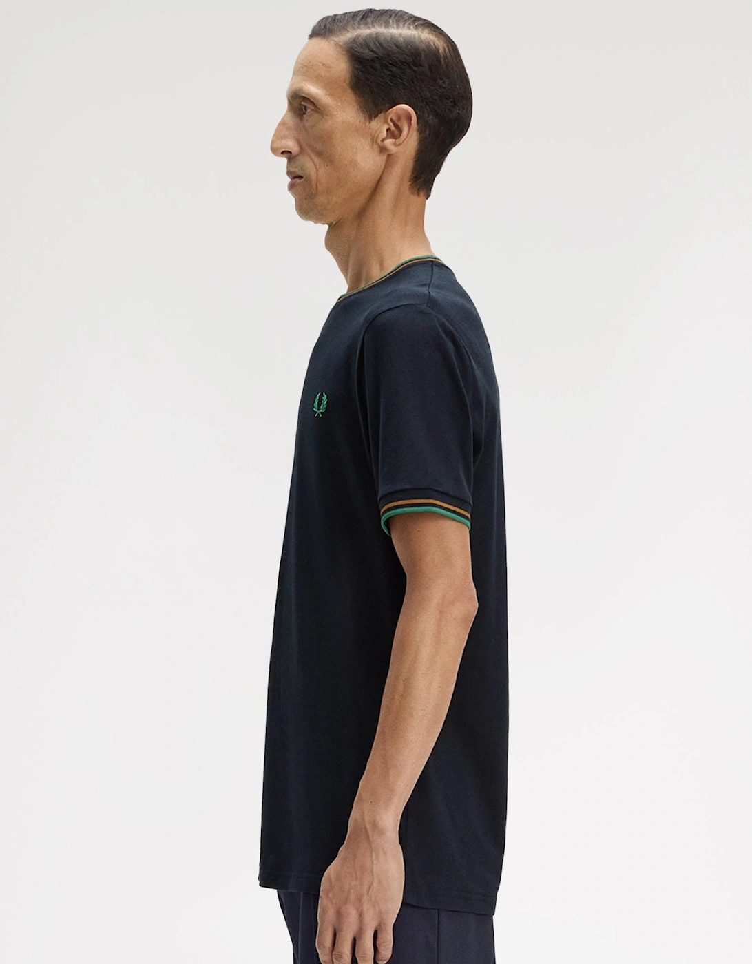 Fred Perry Mens Twin Tipped T-Shirt - Navy/Dark Caramel/Sport Green 86B