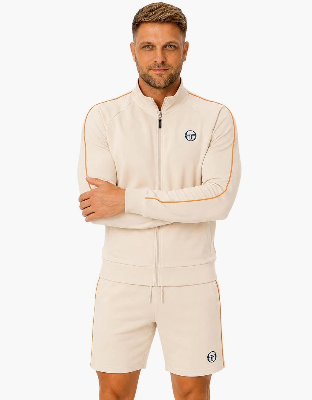 Sergio Tacchini Tasso Velour Track Top Jacket Sandshell/Orange Pepper