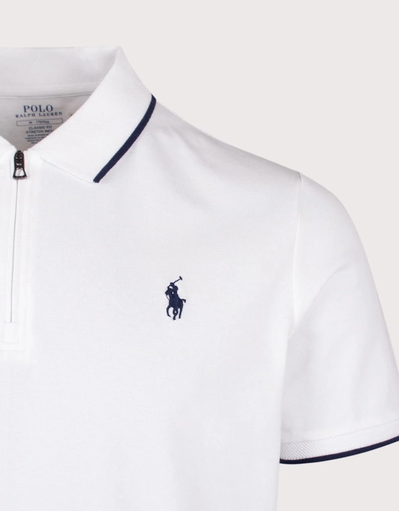 Classic Fit Stretch Mesh Zip Polo Shirt