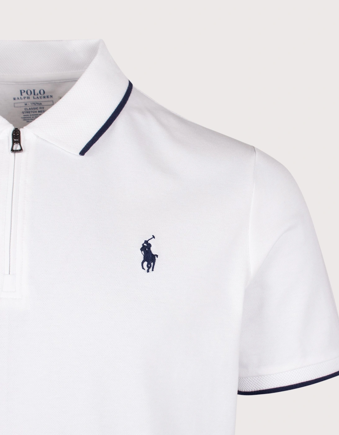 Classic Fit Stretch Mesh Zip Polo Shirt