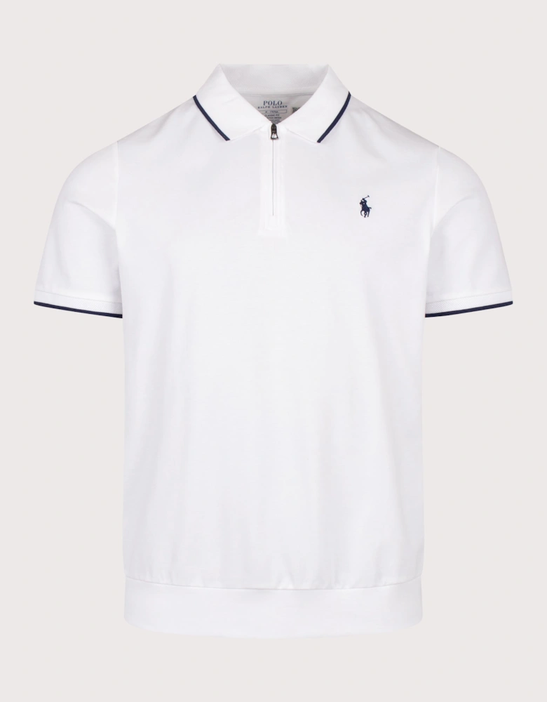 Classic Fit Stretch Mesh Zip Polo Shirt
