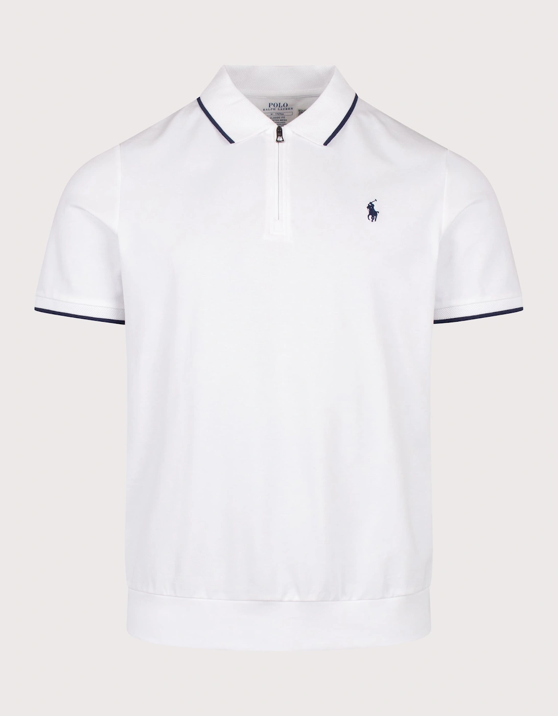 Classic Fit Stretch Mesh Zip Polo Shirt