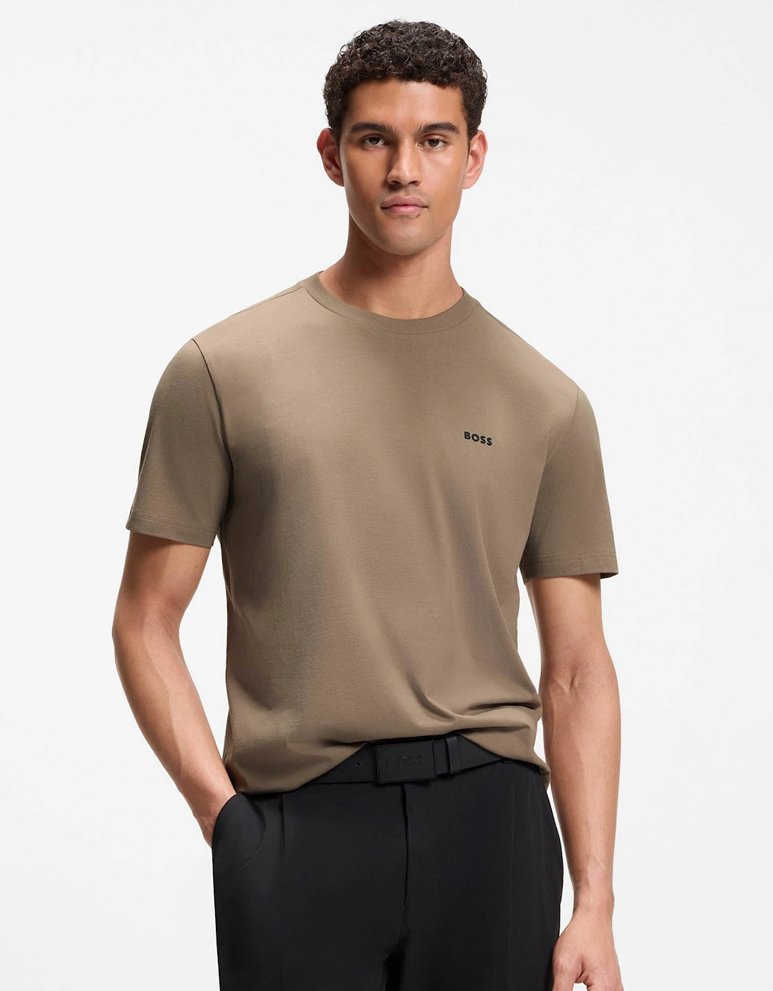 BOSS Green Tee Mens Stretch Cotton T-Shirt with Contrast Logo - Light/Pastel Green 336, 5 of 4