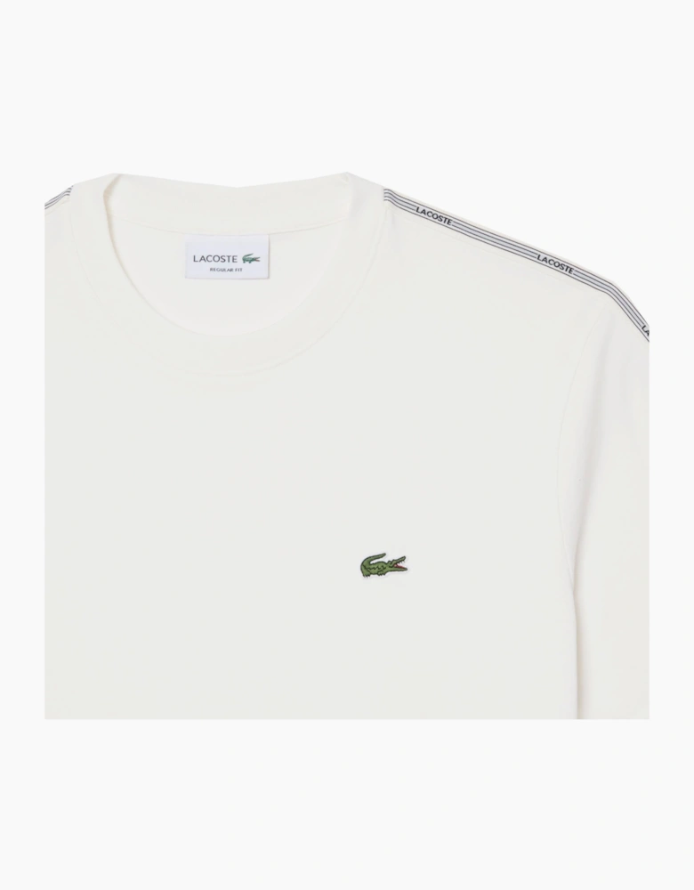 Lacoste Men's White T-shirt With Logo Taping
