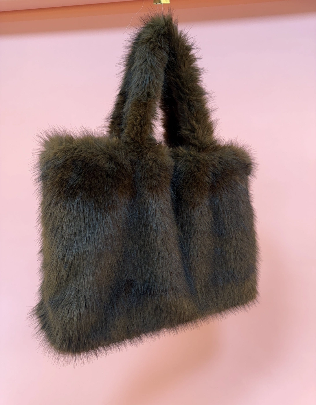 Chocolate Bamboo Blend Faux Fur Large Tote Bag