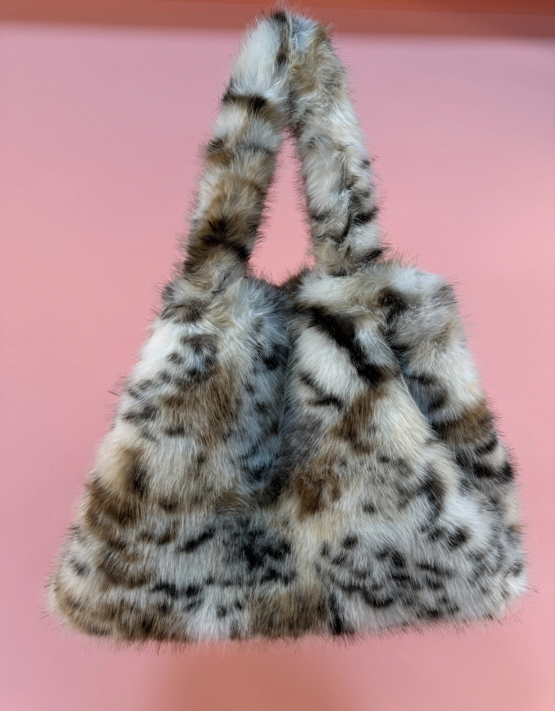 Cream Animal Print  Bamboo Blend Faux Fur Large Tote Bag