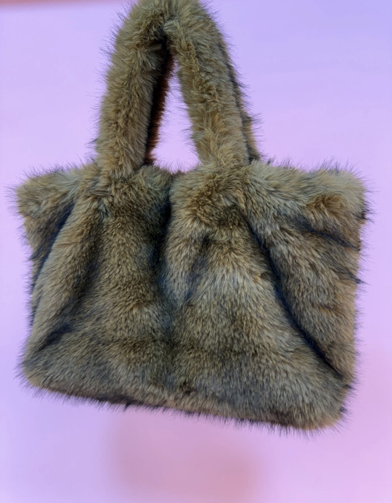 Mocha Bamboo Blend Faux Fur Large Tote Bag