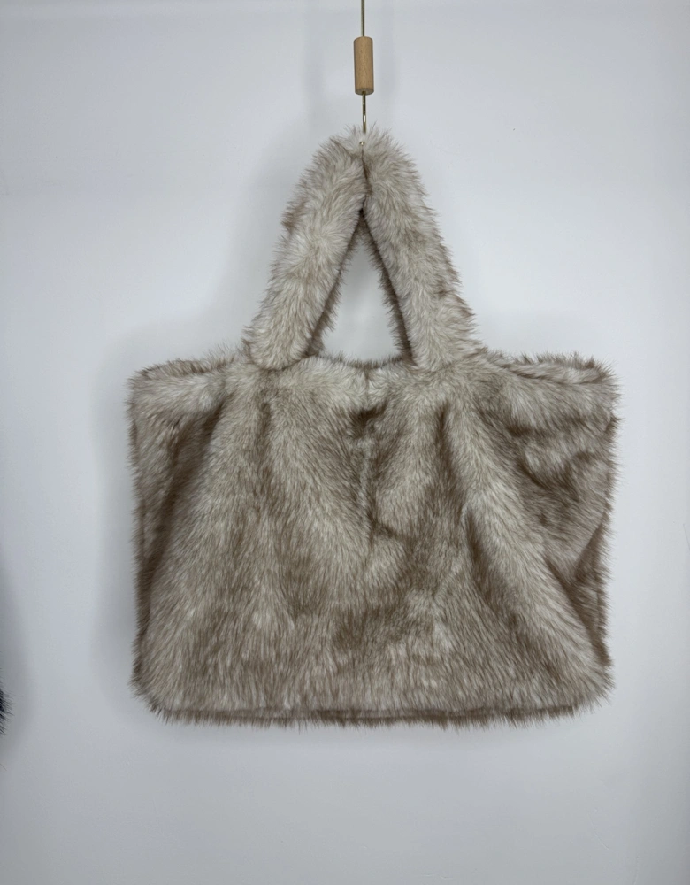 Cream Bamboo Blend Faux Fur Large Tote Bag