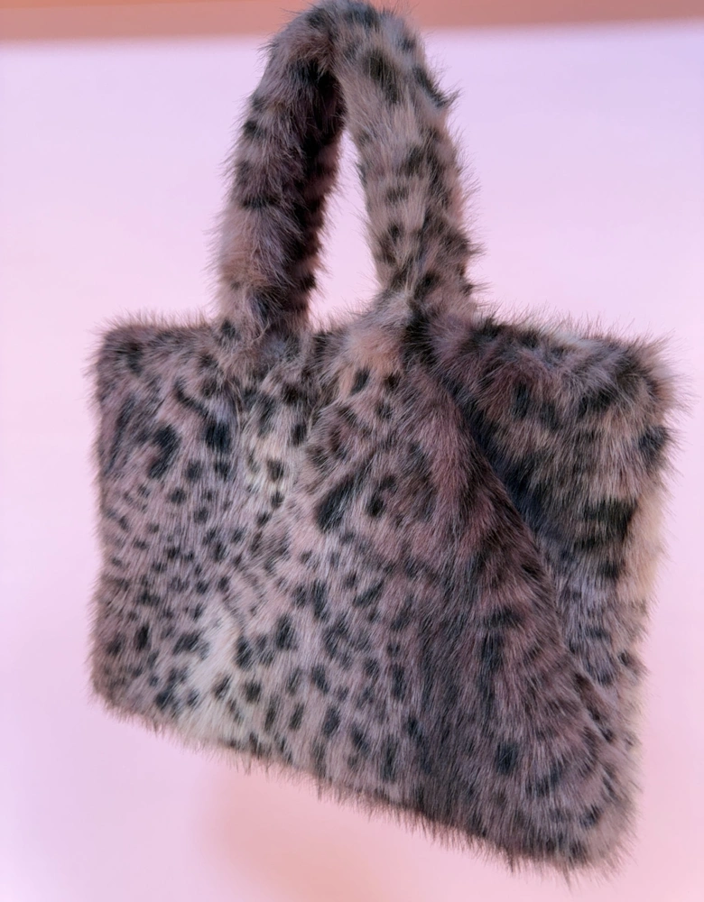 Pink Animal Print Bamboo Blend Faux Fur Large Tote Bag