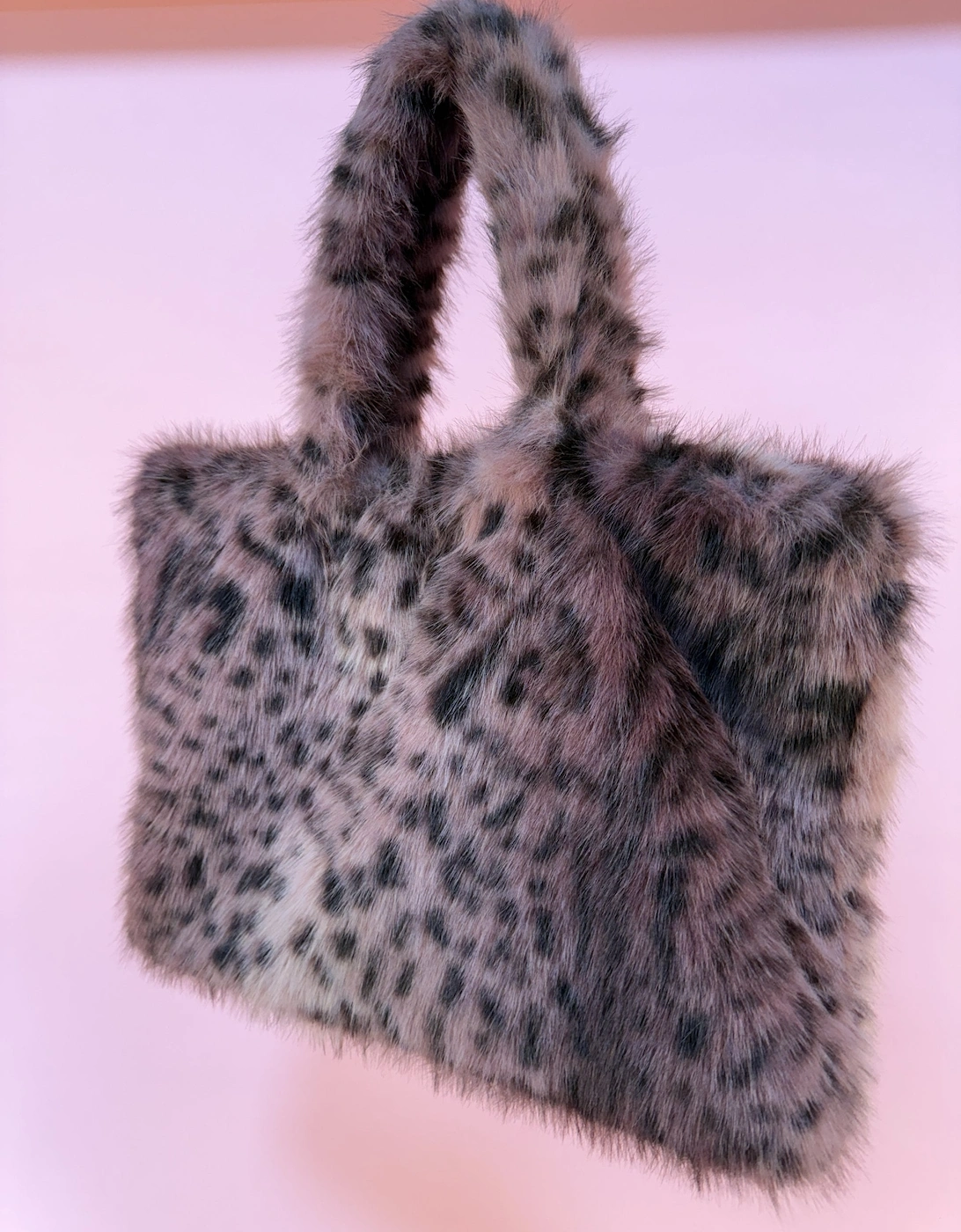 Pink Animal Print Bamboo Blend Faux Fur Large Tote Bag