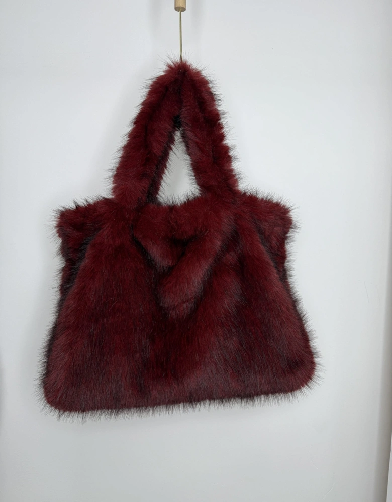 Red Bamboo Blend Faux Fur Large Tote Bag