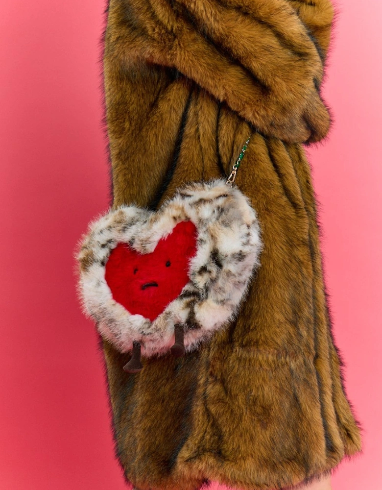 Animal Print Handmade Bamboo Faux Fur Heart Bag
