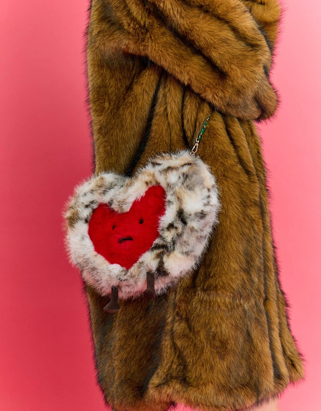 Animal Print Handmade Bamboo Faux Fur Heart Bag