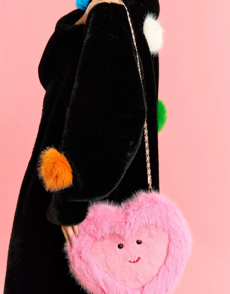Pink Handmade Bamboo Faux Fur Heart Bag