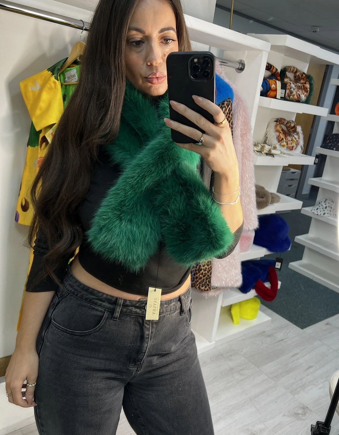 Green Bamboo Blend Faux Fur Scarf