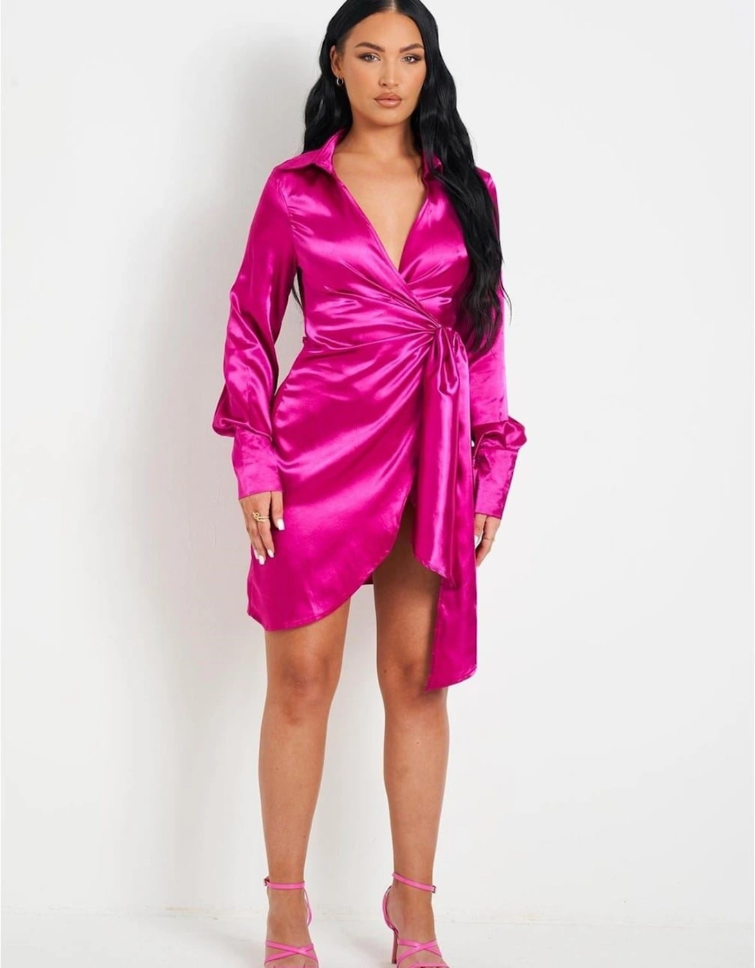 Tie Waist Wrap Plunge Mini Dress