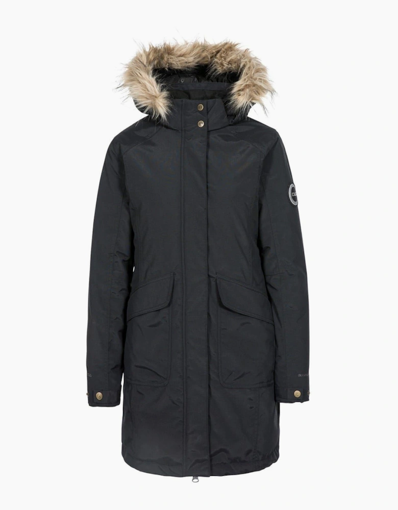Bettany Solid Patterned Hooded Ribbed Cuff Down Jacket