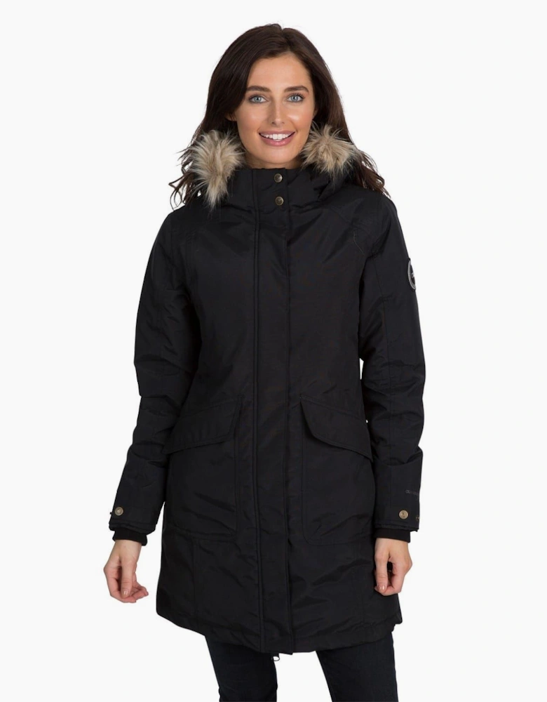 Bettany Solid Patterned Hooded Ribbed Cuff Down Jacket