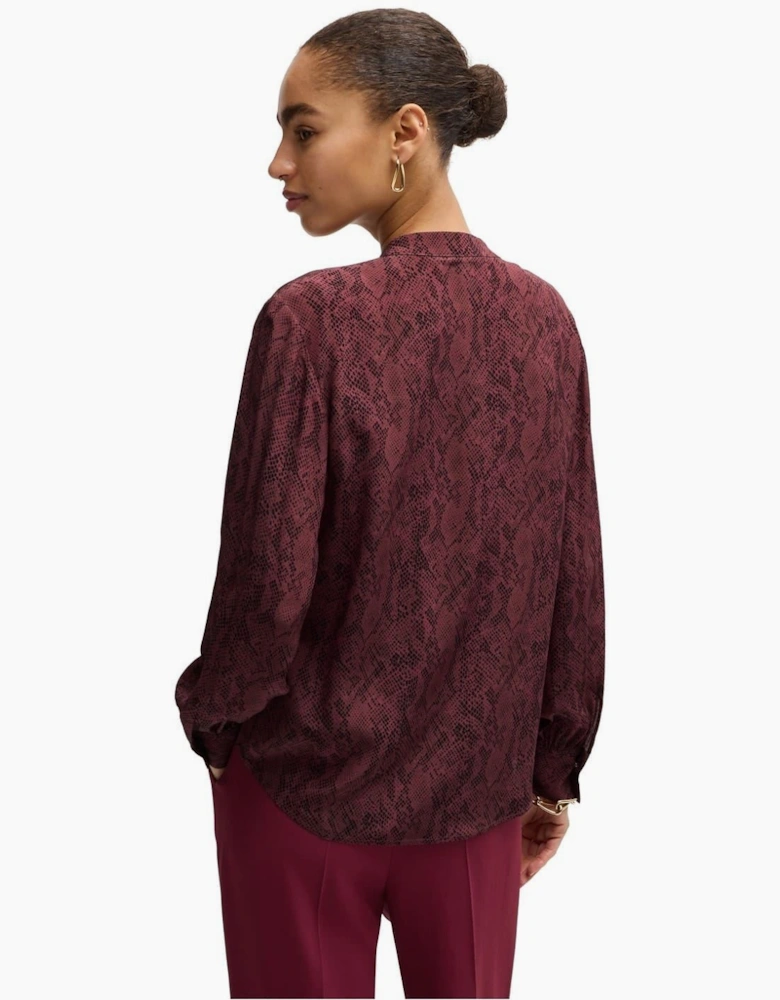 Notched Neck Band Collar Long Sleeve Blouse