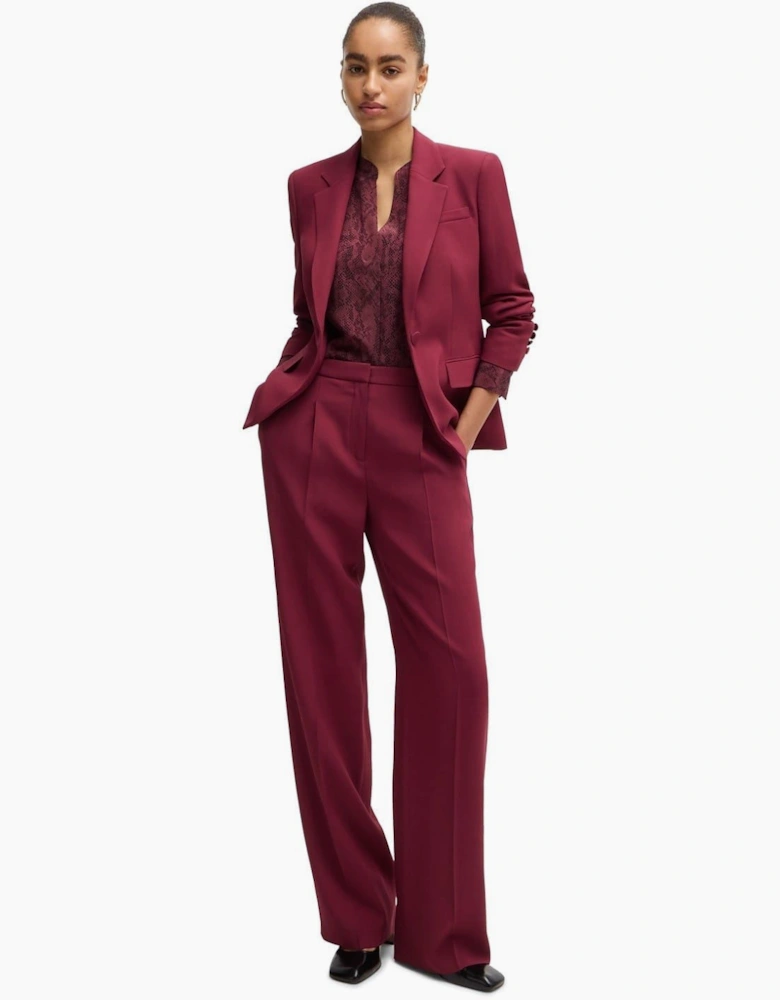 Notched Neck Band Collar Long Sleeve Blouse