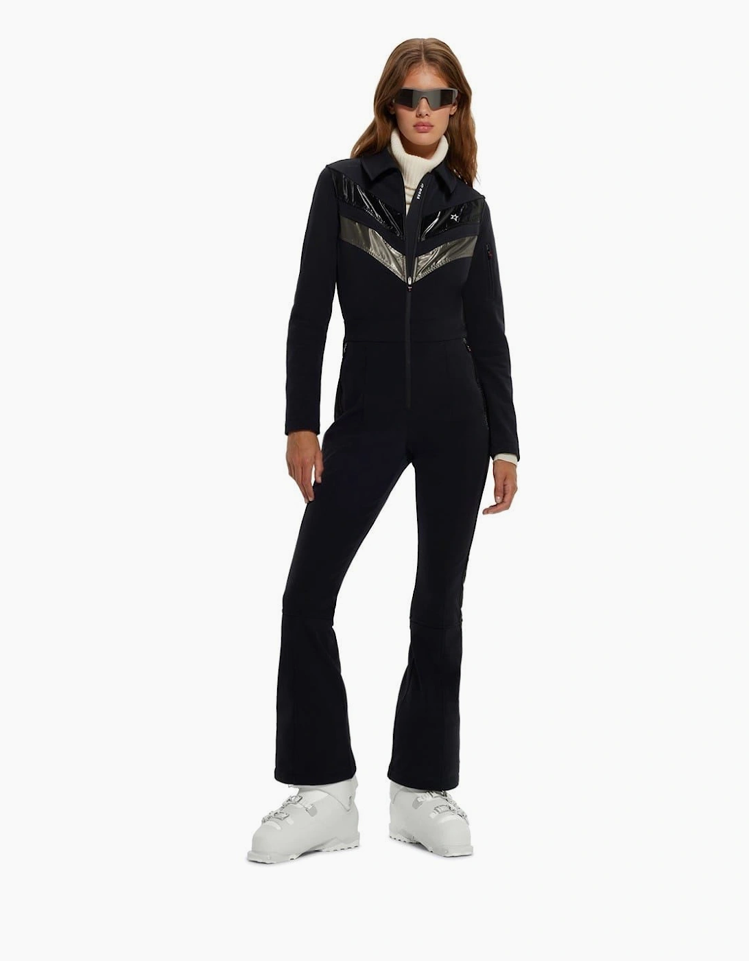 Hugo Boss Women's Black Collared Neck Long Sleeve Solid Patterned Skisuit - Size: 16